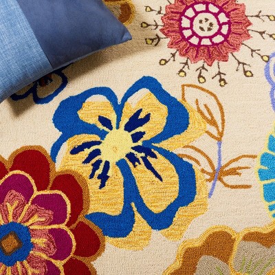 Ivory Floral Bliss 95" Round Hand-Knotted Easy Care Rug