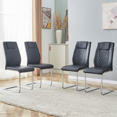 Set of 4 Modern PU Leather Upholstered Dining Chairs with High Back and Metal Legs for Living Room,Kitchen-Baofuwish