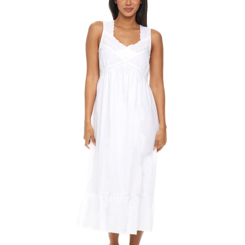 Women's Cotton Victorian Nightgown, Priscilla Sleeveless Lace Trimmed ...