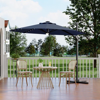 10FT Cantilever Umbrella w/ Solar Lights, 360° Rotation & Tilt, Easy Crank, UV Protection for Pool, Deck, Backyard