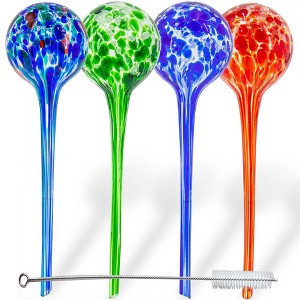 5 Star Super Deals Large Aqua Glass Plant Watering Globes - Automatic Self Watering System Insert Spikes Indoor/Outdoor Plant Drip Irrigation 4pc Set - 1 of 4