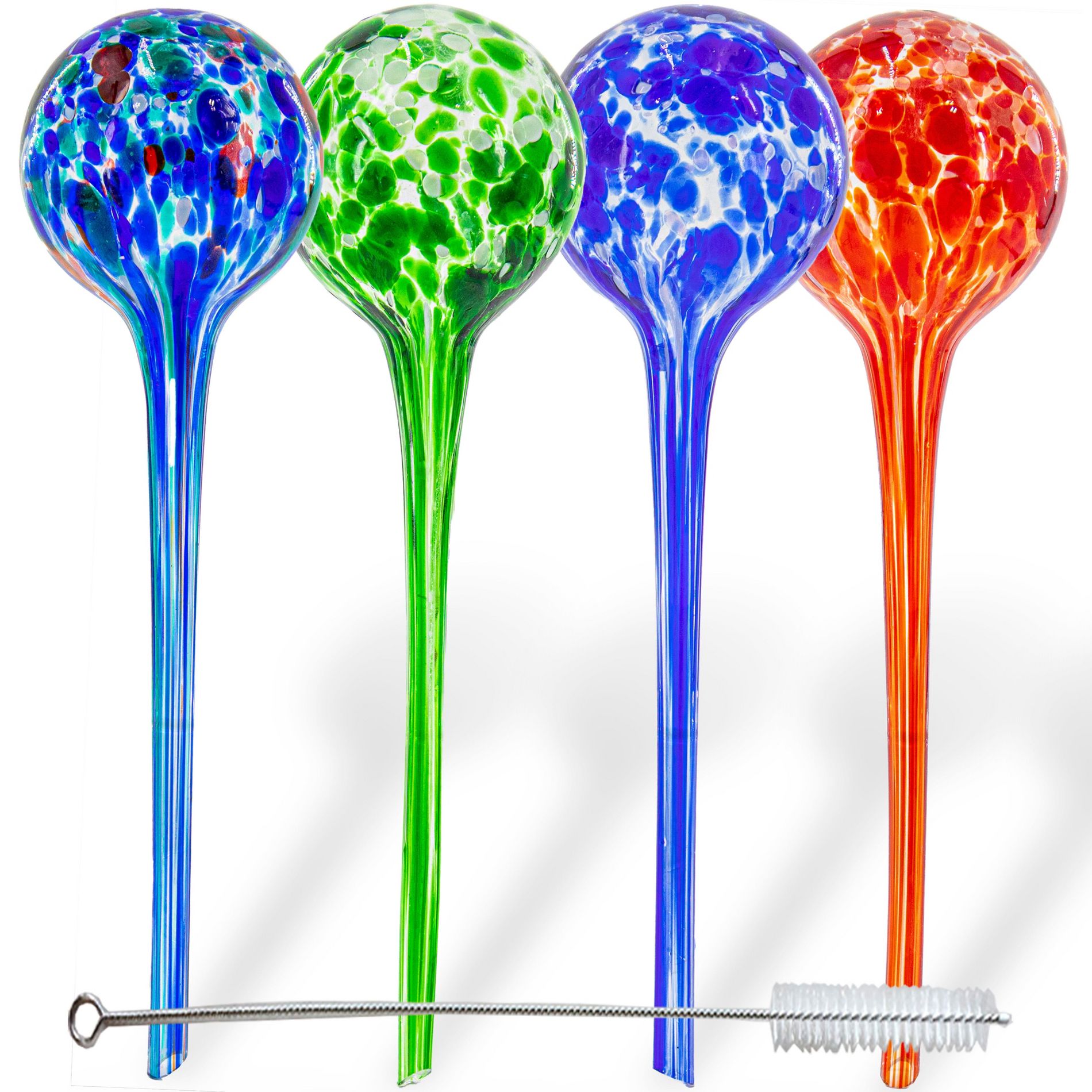 5 Star Super Deals Large Aqua Glass Plant Watering Globes - Automatic Self Watering System Insert Spikes Indoor/Outdoor Plant Drip Irrigation 4pc Set