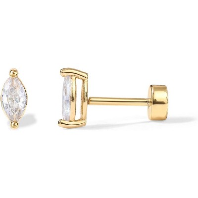 14K Gold Plated Mini Stud Earrings - Sterling Silver Flat Back Earring Pack for Cartilage Piercing