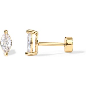 14K Gold Plated Mini Stud Earrings - Sterling Silver Flat Back Earring Pack for Cartilage Piercing - 1 of 4