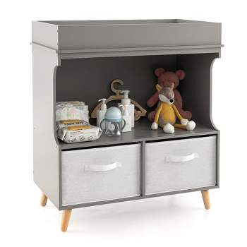 Costway Baby Changing Table Dresser Infant Diaper Station Nursery with  Pad & Drawers Gray