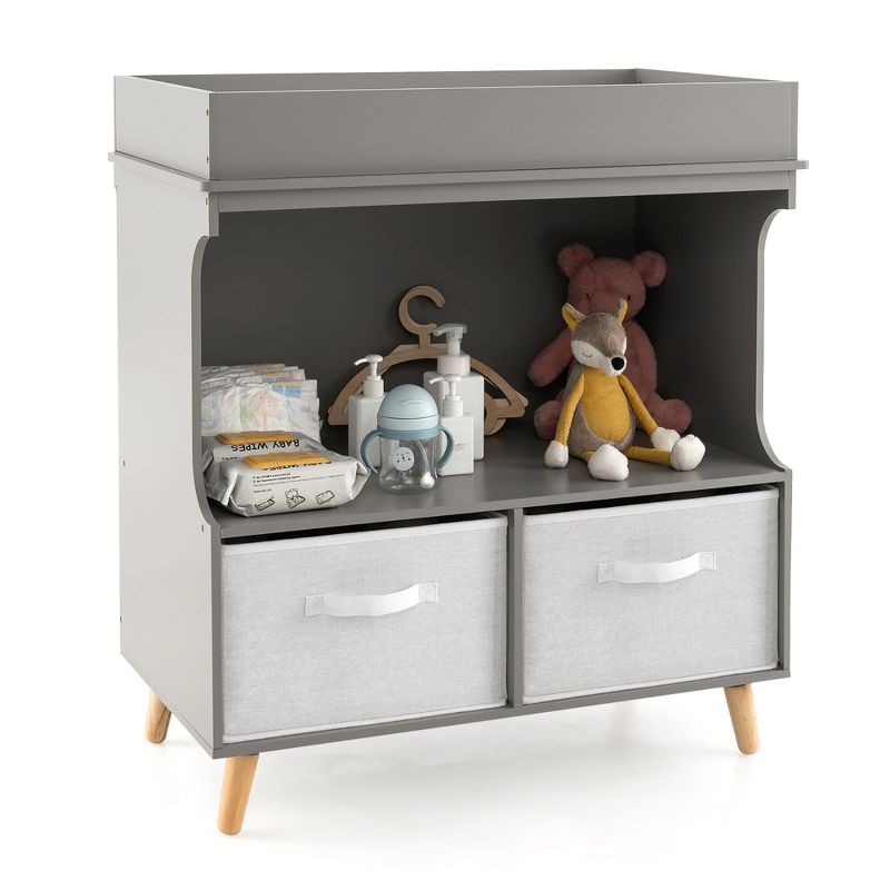 Costway Baby Changing Table Dresser Infant Diaper Station Nursery with  Pad & Drawers Gray, 1 of 11