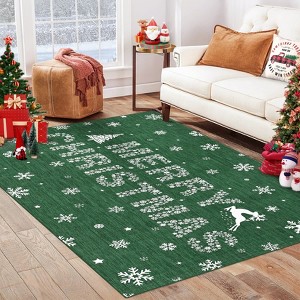 Christmas Area Rugs, Washable Non-Slip Snowflakes Quotes Carpet, Soft Low Pile Foldable Stain Resistant for Bedroom, Home - 1 of 4
