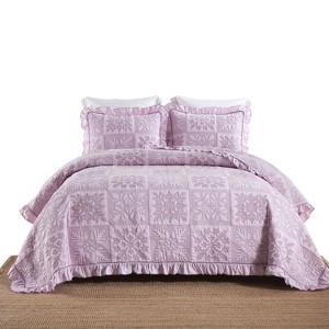 Marcielo 3 Piece Cotton Oversized Bedspread Quilt Set - 1 of 4