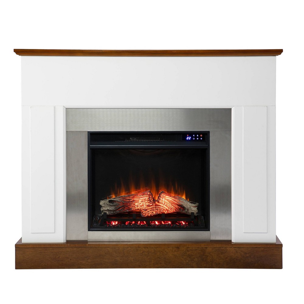 Photos - Electric Fireplace Cerkby Industrial Touch Panel Fireplace White/Dark Tobacco - Aiden Lane