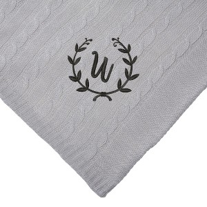 Personalization Mall Floral Wreath Initial Cable Knit Throw Blanket, Grey, 50"x60" - 1 of 1