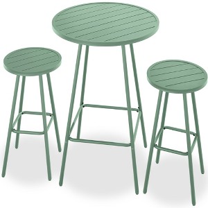 Best Choice Products 3-Piece Steel Patio Bar Height Round Bistro Set w/ Backless Stools, Slatted Design - 1 of 4