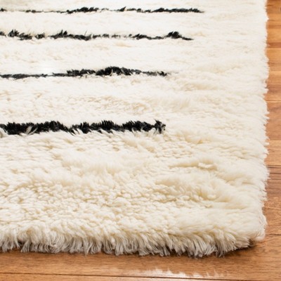Hand-Knotted Black and Ivory Stripe Wool Square Rug - 7'