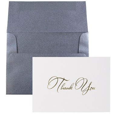 JAM Paper Thank You Card Sets Care w/Gold Script & Anthracite Stardream Envelope 354628212