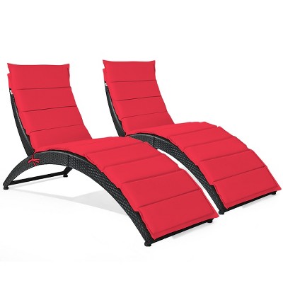 Tangkula Foldable Outdoor Patio Rattan Lounge Chair Reclining Chaise Chair