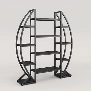 Resenkos Bookshelf, Bookcase Standing Shelf Unts,Industrial Bookshelf, Oval Triple Wide Etagere Bookcases Display Shelves,Black - 1 of 1