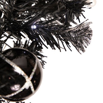 Pre-Lit Black Pine Artificial Christmas Garland with Ribbon and LED Lights