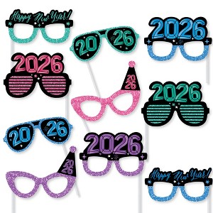 Big Dot of Happiness Colorful New Year Glasses, 2026 NYE Photo Booth Props, 2026 New Year's Eve Party Decorations - 10 Count Prop Sticks - 1 of 4