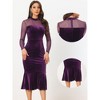 Allegra K Women's Bodycon Elegant Velvet Sheer Mesh Mock Neck Midi Cocktail Dresses - 2 of 4