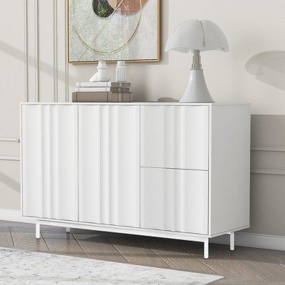 47.2" MDF Buffet Sideboard Cabinet with 2 Doors, Drawers, Adjustable Shelves and Metal Legs Wave Pattern for Dining Room,