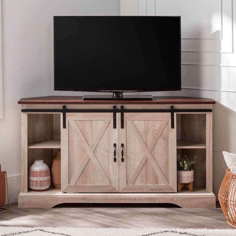 Robinson Rustic Transitional Sliding Barn Door Corner TV Stand for TVs up to 58" - Saracina Home, 4 of 20