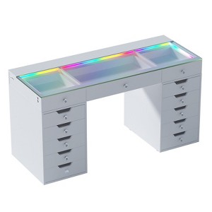 VANITII 13-drawer Makeup Vanity Table Dresser RGB Lights USB Port Charging Station, White - 1 of 4