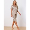 cheibear Women's Soft Satin Button Down with Capri Pants Lounge Pajama Set - 2 of 4
