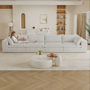 157.6" Corduroy Cloud Feather-filled Straight Sectional Sofa with Deep Seat, Double-Layer Design, Removable Cushions, No Assembly, and DIY Combination - 1 of 4