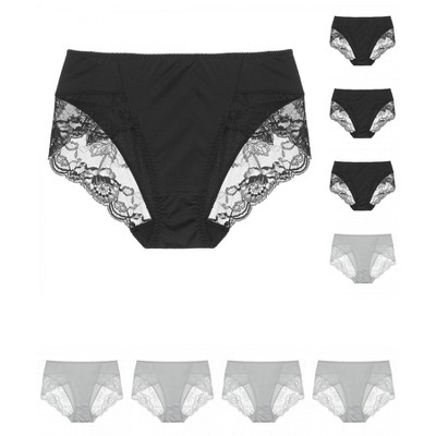 INSPIRE CHIC Women's Mid-Rise Solid Lace Trim Invisible Briefs 9 Packs