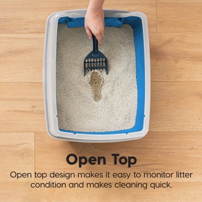 Blue Plastic Open Top Cat Litter Tray with Scoop and Shield