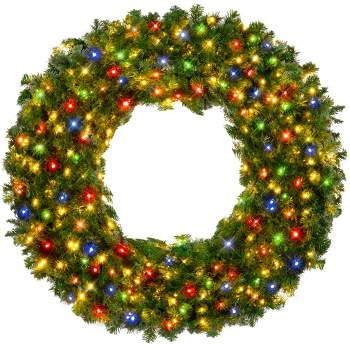 Best Choice Products Artificial Pre-Lit Fir Christmas Wreath Decoration w/ Multicolor Lights, Tips