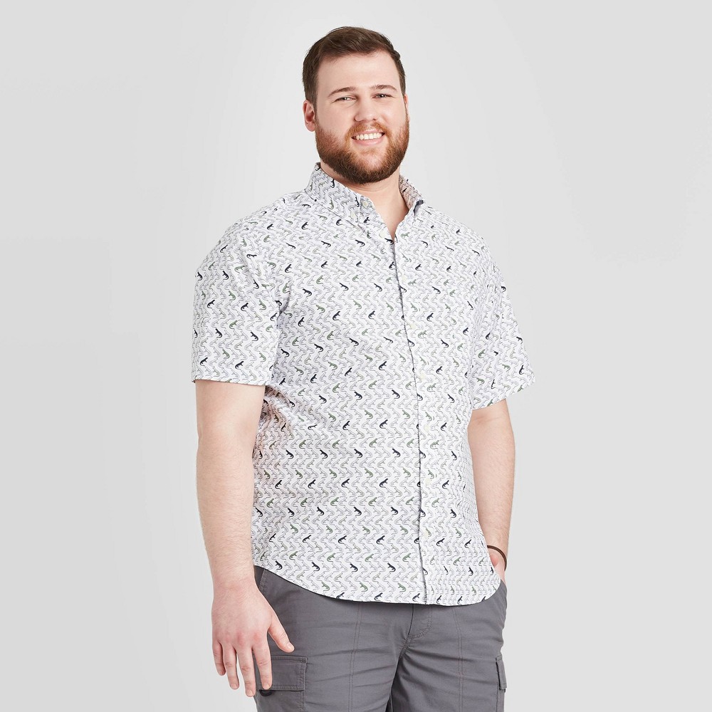 Men's Tall Standard Fit Short Sleeve Button-Down Shirt - Goodfellow & Co Stone Gray MT, Grey Gray was $19.99 now $12.0 (40.0% off)