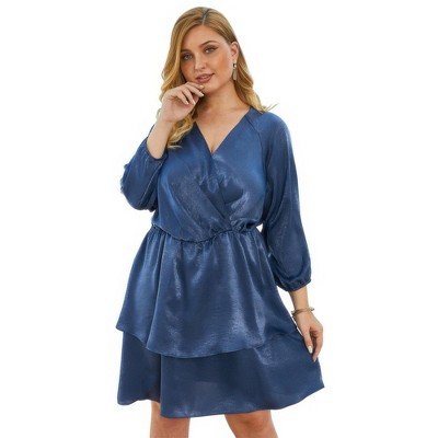 I AM A FASHION JUNKY Plus Size Solid V Neck Ruffled Hem Dress