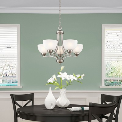 25" Brushed Nickel and Satin Glass 5-Light Chandelier