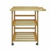 Folding Kitchen Cart with Two Shelves and One Handle Natural - Flora Home: Pine Wood, Lockable Wheels, Towel Bar - 2 of 4