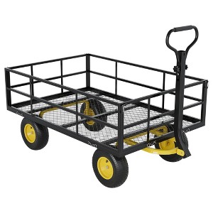 Heavy-Duty 2-in-1 Garden Wagon Utility Steel Cart with All-Terrain Tires and Removable Mesh Side Panels - 1 of 4