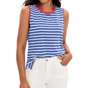 ATHLECHIC Women's Striped Color Block Side Slits Crew Neck Casual Sleeveless Shirts - 1 of 4