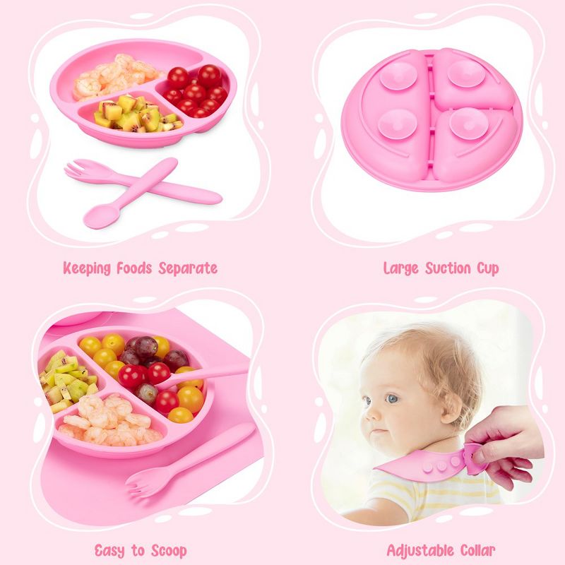 WhizMax Silicone Baby Feeding Set, 7 Pcs Baby Led Weaning Supplies Self Feeding Utensils,Bib Spoon Bowl Placemat, 4 of 10