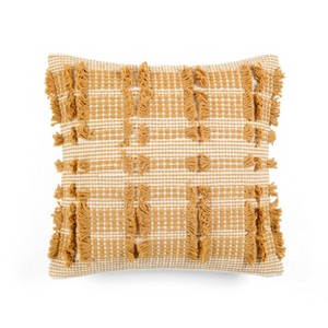 20"x20" Oversize Spencer Tufted Family-Friendly Cotton Square Pillow Cover Yellow - Lush Décor: Zipper Closure, Soft Texture - 1 of 4