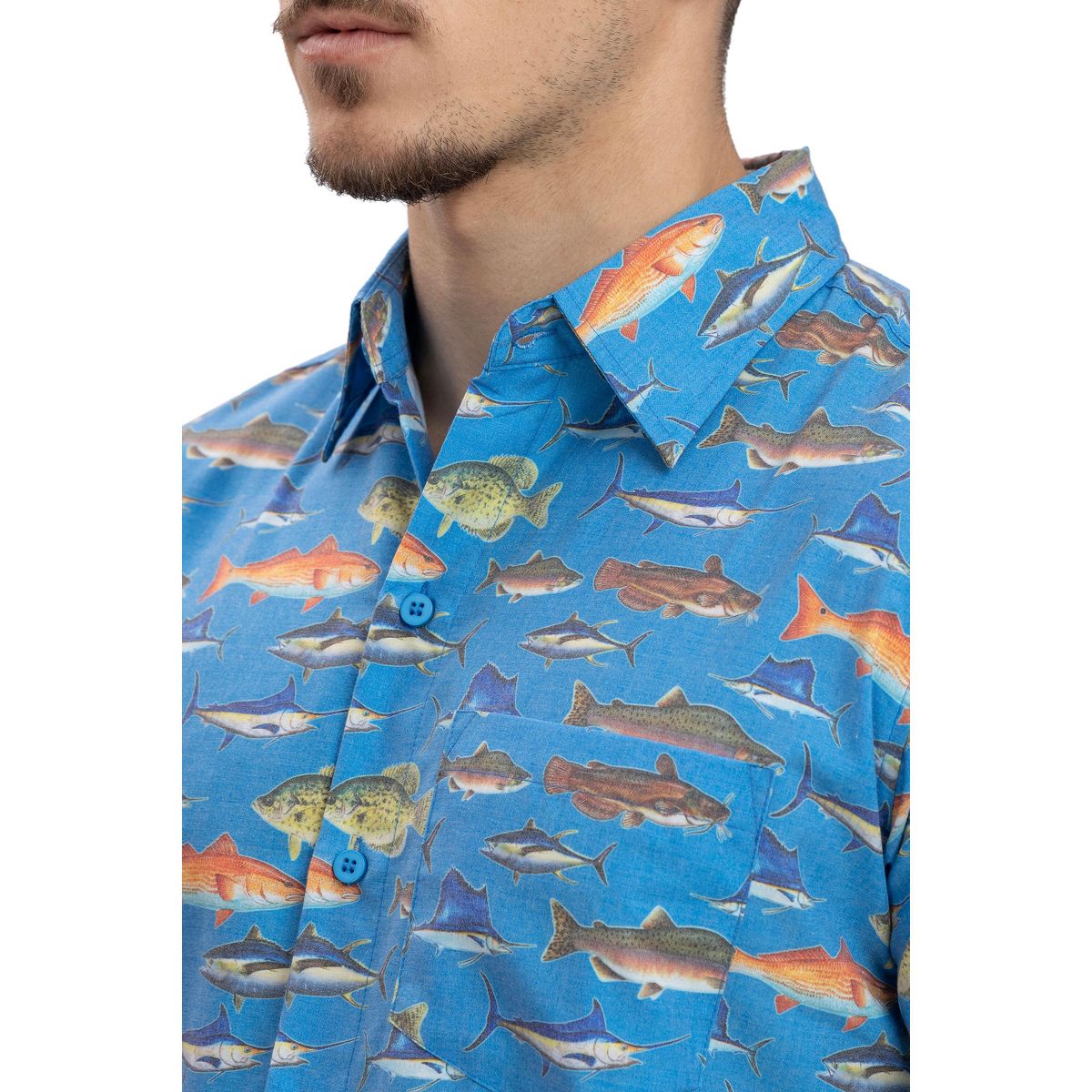 HAPPY BAY Mens Short Sleeve Button Down Casual Beach Shirt XXL Saltwater Fish Blue - thumbnail 3