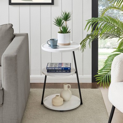 Skylar White Marble and Black Metal 3-Tier Round Accent Table