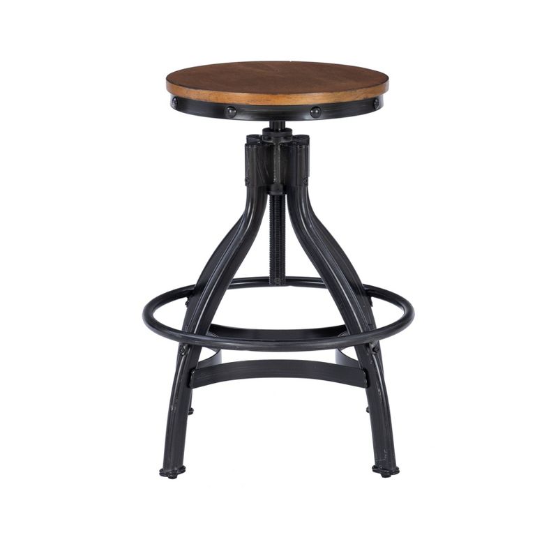 Set of 2 24-29&#34; Tormo Adjustable Height Backless Metal and Distressed Wood Seat Barstool Black - Powell, 3 of 13