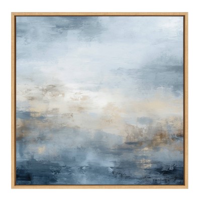 Tonal Blue Abstract Canvas Wall Art with Natural Frame