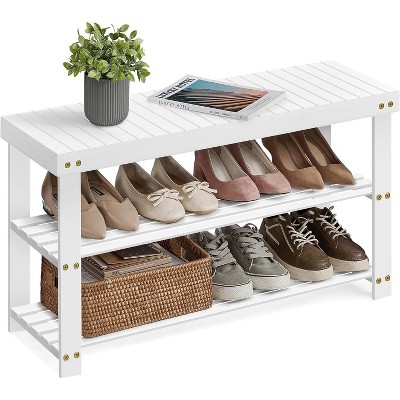 3-Tier Bamboo Shoe Rack Bench - Supports 286lbs, Natural Wood Storage Organizer for Entryway, Bathroom, and Bedroom