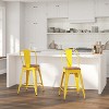 Merrick Lane Metal Dining Stool with Curved Slatted Back and Textured Wood Seat - 2 of 4