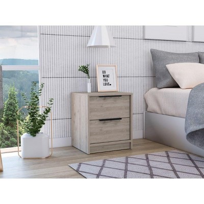 INFURNIC Nightstands End Table Side Table with Two Drawers and Metal Handles smooth drawer sliders, Gray, 16.1"*14.2"*18.8"