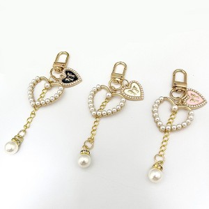Anna-Kaci 3-Piece Pearl Heart Charm Keychain with Gold Chain and Enamel Accent - Black - 1 of 4