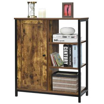 Costway Storage Cabinet Multipurpose Freestanding Cupboard w/3 Open Shelf & Door