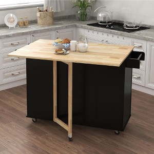 KWPZQEB Kitchen Island with Drop-Leaf Tabletop, Rolling Kitchen Island Cart with Spice Rack, 2 Doors & 3 Drawers,Kitchen Cart Island Table for Kitchen - 1 of 4