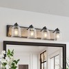 VYNXARIA Black and Wood Grain Wall Lights, 32" Farmhouse Vanity Fixture with Clear Seeded Glass Shades for Bathroom and Powder Room - 2 of 4