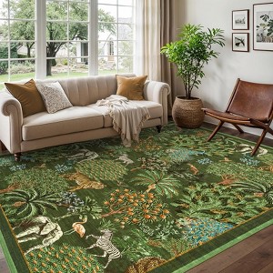 Forest Rug Washable Area Rugs for Living Room Bedroom Jungle Animal Print Rug Soft Non Slip Low Pile Throw Rug - 1 of 4